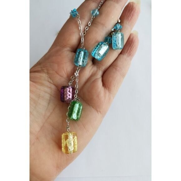 Murano Multi Colour Bead necklace earring set - Picture 7 of 9